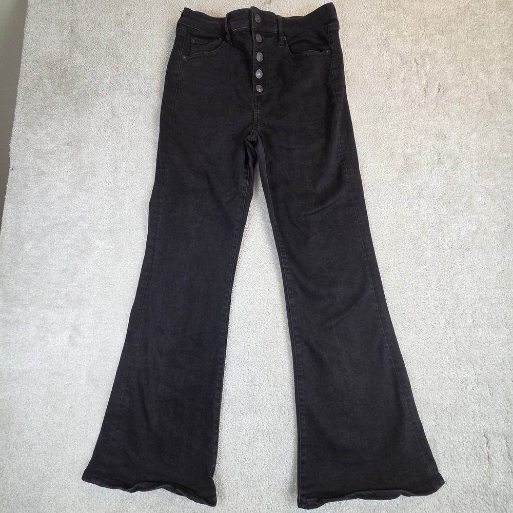 American Eagle Highest Rise Flare Jeans Black Button Fly Next Level Stretch 10R